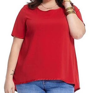 Rebel Wilson X Angels Hi-Low Top Haute Red Short Sleeve Zip Back NWT A Line